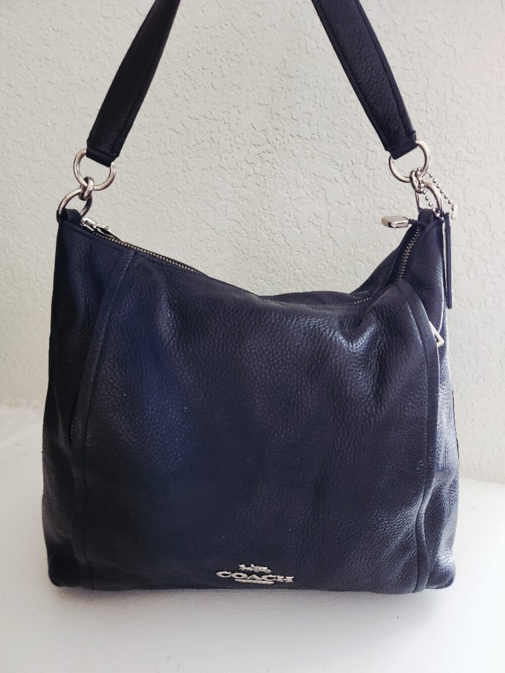 Euc Coach Marlon Hobo Black Pebbled Leather Shoulder Bag Purse